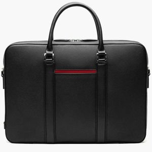 Housse pour ordinateur portable en cuir bleu marine avec poignée à rayures orange, pour le transport, usage professionnel et bureautique, design protecteur - Product Image 4
