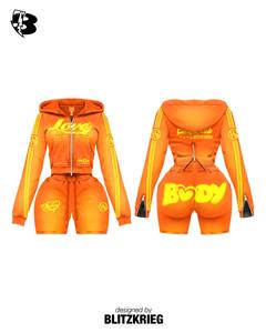 Women 2 Piece Tracksuit Set | <b>Zip</b> <b>Up</b> Hoodie and Shorts | Ladies Streetwear Graphic Print OEM Custom Logo - Product Image 2