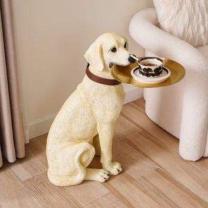 Tavolo moderno in resina Beige per cani con vassoio portaoggetti in acciaio inox graziosi mobili da giardino - Product Image 2