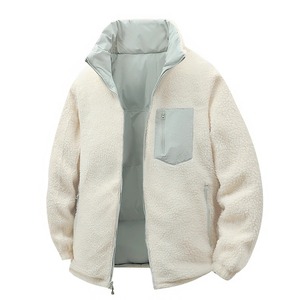 Fleece Jacket Cream Orange Zipper Stand Collar Windproof Winter Casual Loose Fit Thick <b>Sherpa</b> Lining Regular Sleeve - Product Image 4