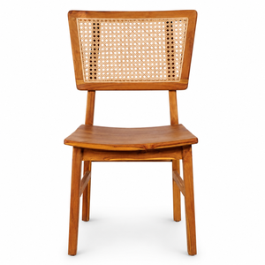 Chaise de salle à manger moderne en teck avec dossier en rotin naturel, structure en bois massif, style contemporain du milieu du siècle, chaise en rotin pour salle à manger - Product Image 6