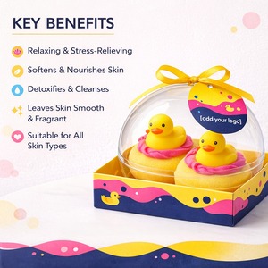 ลูกบอลอาบน้ำสีเหลืองน่ารักทรงกลมพร้อมเป็ดยางตกแต่ง ทำด้วยมือจากวัตถุดิบธรรมชาติ สำหรับการอาบน้ำ คุณภาพส่งออก OEM - Product Image 3