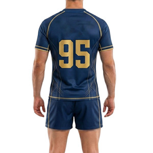 Five B Men's White Red Black Sublimated Rugby Jersey Short Sleeve V-Neck Moisture Wicking Athletic Fit Team Number 9 - Product Image 2