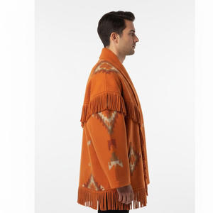 New Trending Wool <b>Poncho</b> With Geometric Pattern And Tassel Fringe Full Sleeve Winter Sweater Style Coat - Product Image 3