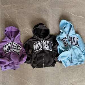 Sweat-shirt streetwear de haute qualité avec logo personnalisé, molleton vintage, double couche, lavage à l'acide, fermeture éclair intégrale, épaules tombantes, sweat-shirt délavé - Product Image 1