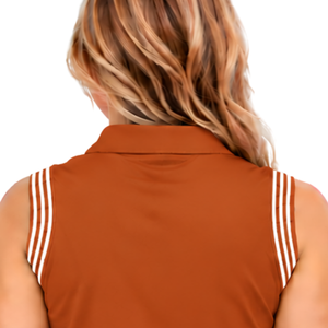 Polo sin mangas de cuello con parche color naranja quemado para mujer, ajuste ceñido, para equitación y entrenamiento, venta al por mayor personalizada - Product Image 4