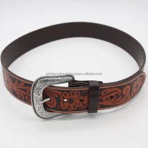 เข็มขัดหนังสไตล์ตะวันตกของผู้ชายลายนูนลายดอกไม้หนังวัวลายดอกพร้อมเข็มขัดคาดเอวหัวเข็มขัดคาวบอยวินเทจสำหรับกางเกงยีนส์ - Product Image 3