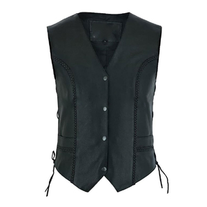 Gilet en cuir confortable pour femme, en cuir véritable souple, sans manches, style décontracté vintage motard - Product Image 2