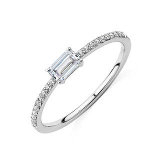0.39 CT Emerald Cut Lab Grown Diamond Engagement <b>Ring</b> Pave Band 14K Rose Gold <b>Thin</b> IGI Certified Rhodium Plated Minimalist - Product Image 5