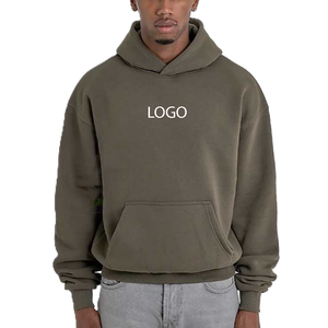 Sudaderas con Capucha Verde Oliva para Hombre, Algodón Grueso, Felpa, Corte Holgado, Hombros Caídos, Estilo Urbano, Personalización de Marca, Suministro al por Mayor - Product Image 1