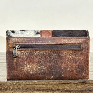 Portefeuilles à boucle en cuir de vachette véritable faits à la main pour femmes Portefeuille mince à deux volets en cuir de haute qualité Western Clutch Purse Portefeuilles - Product Image 5