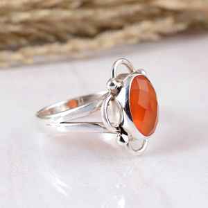 Handmade 925 Sterling <b>Silver</b> Orange Carnelian Unisex Bezel Set Natural Oval Gemstone Boho-Chic <b>Statement</b> Band Vintage <b>Ring</b> - Product Image 2