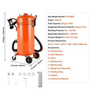 28 Gallon Dustless <b>Sandblaster</b> 1200W Built-in Vacuum System Abrasive Recycle 60 Inch Vacuum Sand Blaster - Product Image 3