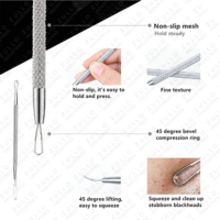 Ensemble d'outils de soin du visage en acier inoxydable 5 pièces – Extracteur de points noirs, d'imperfections et de comédons avec étui en cuir