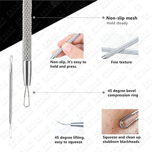 Ensemble d'outils de soin du visage en acier inoxydable 5 pièces – Extracteur de points noirs, d'imperfections et de comédons avec étui en cuir - Product Image 3