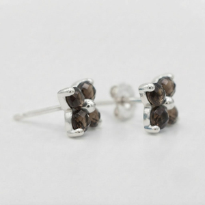 Rhaya Jewels Smoky Quartz Floral <b>Stud</b> <b>Earrings</b> Sterling <b>Silver</b> Rhodium Plated Prong Setting Trendy Children's Women's Engagement - Product Image 3