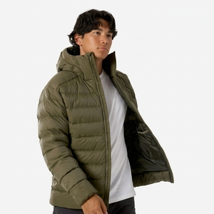 Men's Olive Green Puffer Jacket Stand Collar Zipper Closure Windproof <b>Thick</b> Polyester <b>Winter</b> Casual <b>Coat</b> - Product Image 2