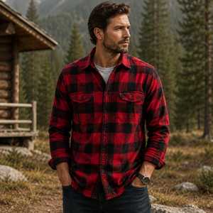 Men's Plus Size Woven Flannel Shirt Regular Fit Casual Full Sleeve <b>Button</b> Collar 100% Cotton Heat-Transfer Printed Winter - Product Image 3