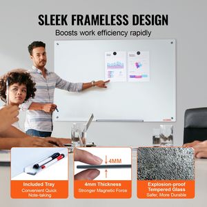Lavagna Magnetica in Vetro 48"x32" Lavagna Cancellabile a Secco da Parete Grande Senza Cornice con Vassoio Porta Pennarelli e Gomma - Product Image 3
