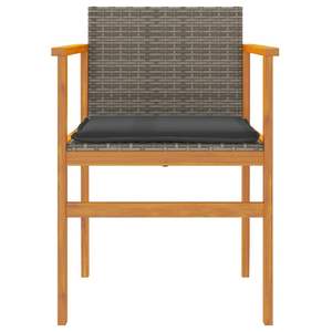 Silla de Jardín de Madera de Acacia Sólida con Asiento de Ratán PE Gris y Estructura de Acero con Recubrimiento en Polvo - Product Image 5