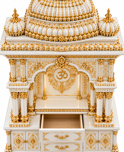 Temple hindou élégant blanc et or sculpté avec dômes décoratifs, en bois massif, pour salles de prière, unité de prière en teck, Royaume-Uni - Product Image 5