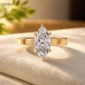 Anillo de Compromiso con Moissanita Corte Marquesa, Oro Sólido de 18K, Engaste Oculto, Anillo Clásico de Joyería para Mujer - Product Image 1