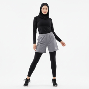 Women Muslim Modest High Waist Gym 2 in 1 Shorts Built Leggings Soft Breathable Sweat Wicking Running Jogging Fitness Sportswear - Product Image 1