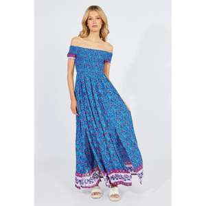 Vestido largo de verano estilo bohemio con estampado floral y hombros descubiertos para mujer - Product Image 1