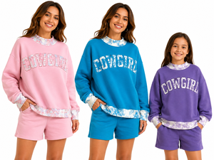 Conjunto de Sudadera Oversize de Cuello Redondo 460Gsm para Mujer y Niños, con Letras Bordadas, 100% Algodón Felpa, Sudadera de Cuello Simulado - Product Image 1