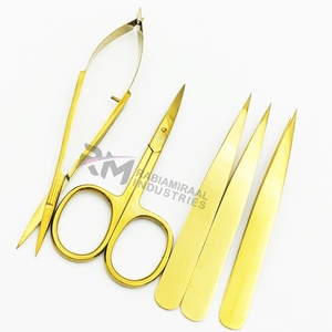 Juego de pinzas para cejas RMI Full Gold Plasma Color Matt y tijeras de precisión y tijeras para cutículas. - Product Image 1