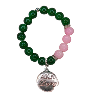 Pulsera de Cuentas Verde Oscuro y Rosa con Dije Plateado Legacy, Joyería Elástica de Moda, Accesorio de Regalo para Mujer - Product Image 3