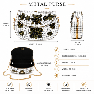 Bolso de mano artesanal con incrustaciones de nácar y metal |   Bolso de noche de lujo con mosaico y correa de cadena |   Bolso de mano de diseñador para mujer - Product Image 5