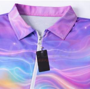 Ensemble court 2 pièces personnalisé pour homme, imprimé dégradé coloré 3D, survêtement d'été, polo à quart de zip et short assorti - Product Image 5