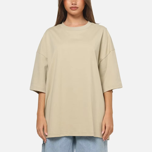 Camiseta Oversize de Algodón Grueso para Mujer, Hombros Caídos, Lisa, Personalizable con Gráficos, Top Casual Premium - Product Image 1