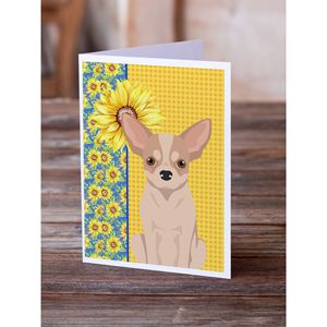 Tournesols d'été lunatiques et Chihuahua blanc fauve Pack 8 A7 Taille 5x7 Cartes de voeux vierges avec enveloppes pour notes Messages - Product Image 2