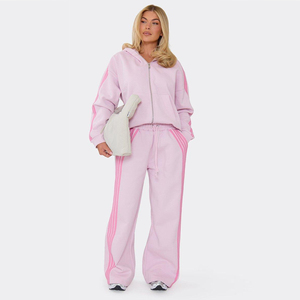 Women's Yellow Fleece Hooded Tracksuit Set Loose Fit Full Length Casual Two Piece Sweatshirt And Pants - Product Image 4