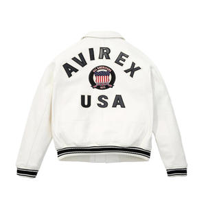 Blouson aviateur en cuir véritable et toile Avirex USA Edition Icon pour homme, col montant, imperméable, respirant, blanc hiver - Product Image 2