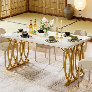 Tavolo da Pranzo Rettangolare in Stile Moderno con Piano in Marmo Artificiale Raffinato per Soggiorno e Cucina - Product Image 2