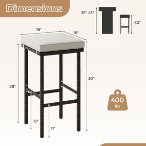 Set di 2 Sgabelli da Bar in Vimini per Esterni con Cuscini e Poggiapiedi per Uso in Giardino - Product Image 4