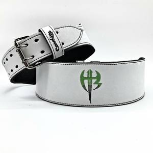 Cinturón de levantamiento de pesas de cuero con hebilla y soporte lumbar doble cónico, capacidad de carga de 15 lb, gráfico de arte lineal neón, ajuste universal - Product Image 6