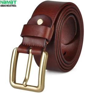 Cinturón de Cuero Genuino para Hombre, Estilo Casual, de Piel de Vaca, Color Marrón Sólido, Hebilla Plateada Rectangular, Resistente, para las Dos Estaciones, NAIMAT ABBAS - Product Image 4