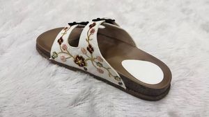 Sandalias Planas Bordadas con Flores para Mujer, con Doble Hebilla, Punta Abierta, Cómodas, Casuales, Étnicas, de Moda - Product Image 3