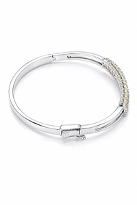 Brazalete de Moissanita con Corte Redondo en Plata de Ley 925 con Engaste de Garras |   Elegante Brazalete Apilable para Mujer, Chapado en Rodio - Product Image 4