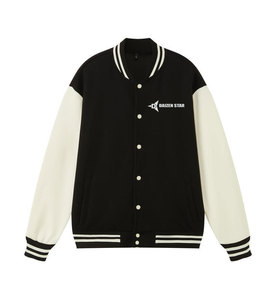 Men Varsity Jacket Brown White Sleeve Color Blocking Turn-down Collar Single Breasted Casual Polyester Cotton Fleece Winter - Product Image 3