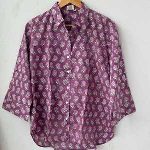 Women's Purple Floral Print Button Down Shirt <b>Long</b> Sleeve Loose Fit Casual Spring <b>Summer</b> <b>Top</b> Front Logo <b>Long</b> - Product Image 1