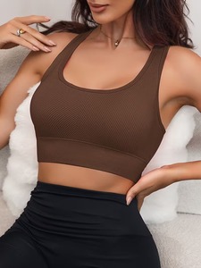 Premium <b>Longline</b> Activewear Cami | Women's Seamless Knit Racer Back Gym Top | High Support Flexible Performance Sport <b>Bra</b> - Product Image 4