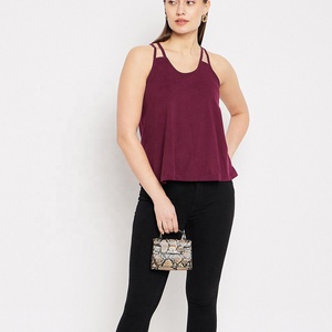 Womens Double Strap Tank <b>Top</b> Burgundy Cotton <b>Flowy</b> A Line Sleeveless Casual Camisole Manufacturer - Product Image 5