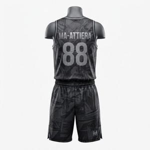 Uniforme de basket-ball pour hommes MA-ATTIERA, ensemble maillot et short de basket-ball à motif noir, sublimation, sports d'équipe - Product Image 3