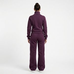 Ensemble de survêtement violet prune pour femme, veste zippée, pantalon de jogging large, sweat à capuche, ceinture, 100% coton, athleisure minimaliste, streetwear personnalisé - Product Image 2