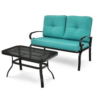 2 pz panca giardino Loveseat Set tavolo con sedia imbottita mobili da giardino per vivere all'aperto - Product Image 1